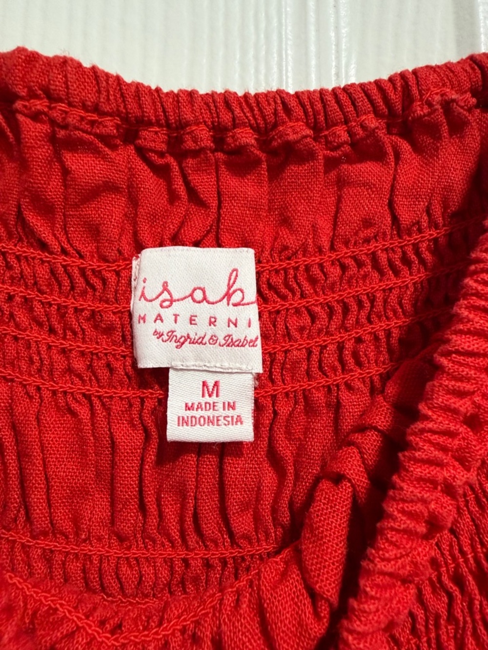 Isabel Maternity by Ingrid & Isabel Red Smocked Puff-Sleeve Midi Dress - Picture 2 of 4